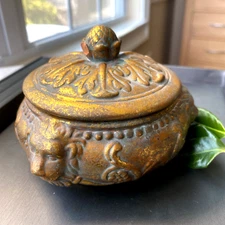 GUMPS  Trinket Jewelry Box Mini Bombe Chest Art Nouveau Style Lions Heads DAMAGE