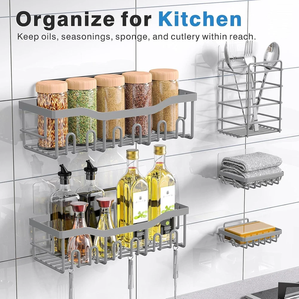 Shower Caddy 5 Pack,Adhesive Organizer for Larger Size, Light Grey