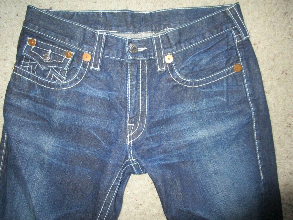 Men's TRUE RELIGION Jeans BILLY BIG T Dark Blue Wash White Men's TRUE RELIGION Jeans BILLY BIG T Dark Blue Wash White
