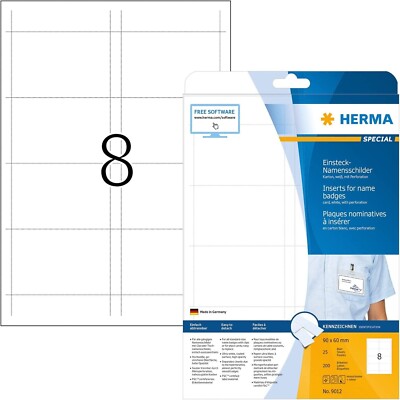HERMA 9012 Namensschilder für Kleidung DIN A4 (90 x 60 mm, 25 Blatt, Karton) per