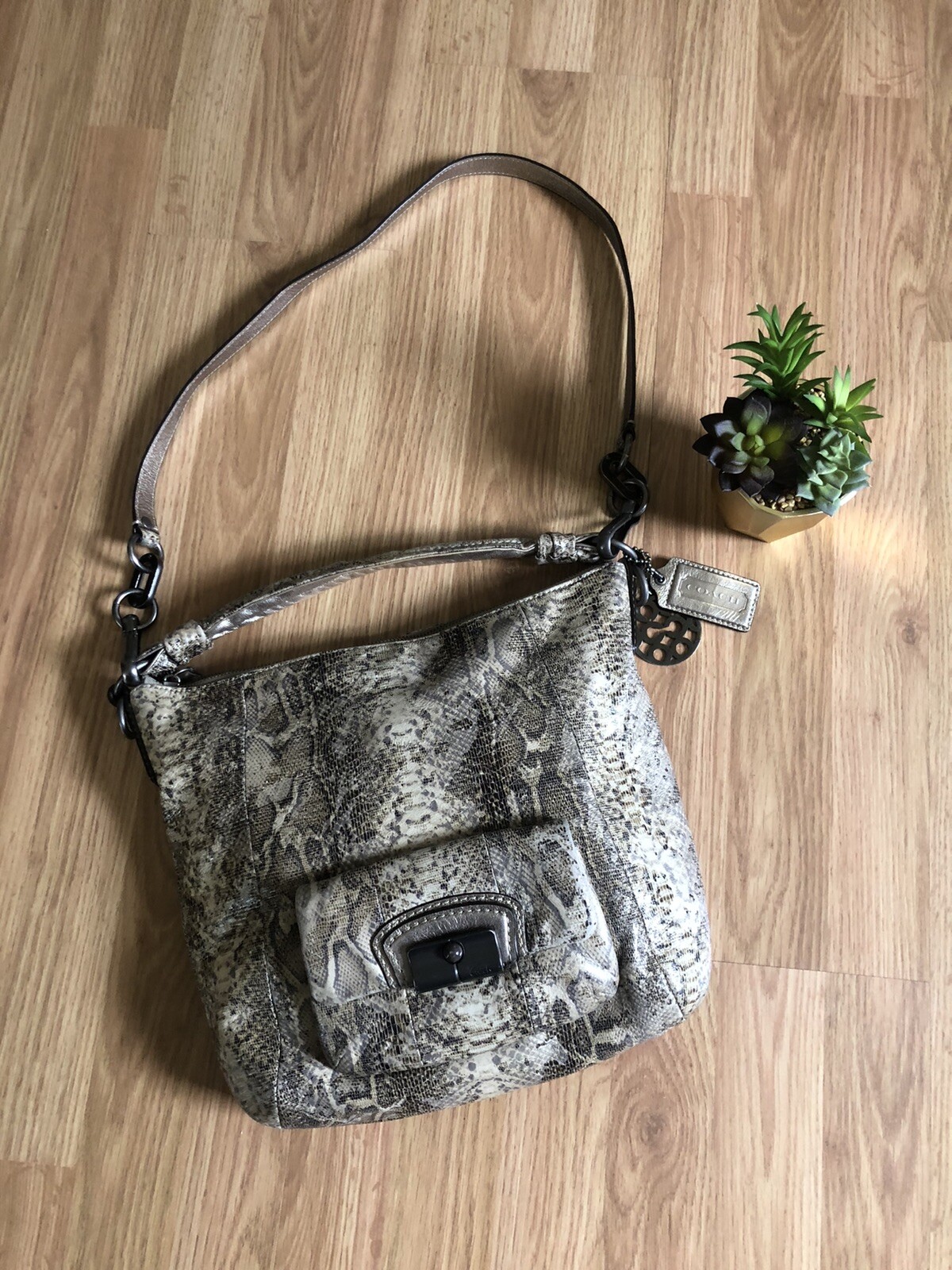 Coach Kristin Python Snake Print Embossed Leather Hob… Gem