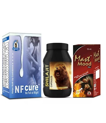 Natural Cure For Excessive OM Habit 120 NF Cure + 120 Shilajit + 6 Mast Mood Oil