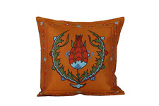 Silk on Silk Suzani Square Cushion Cover, Brick Red Tribal House Decor