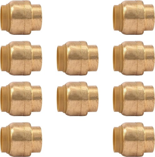 1/2" Push Fit End Cap, Brass Push-to-Connect Plumbing Fitting Pack of 10