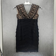 Adrianna Papell Petite Dress Size 12P Sleeveless Sheath Lace Tiered Black - EUC
