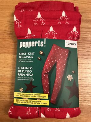 Holiday Legging Girls Size 12-14Y Red White Reindeer Knitted Stretchy Pepperts