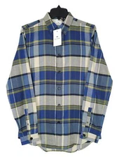 Paul Smith Men's Tailored-Fit LS Shirt Cotton Flannel Blue/Green Plaid Small NWT