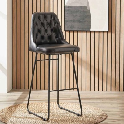 Black Leather Bar Stool Black Metal Diamond Upholstered Breakfast