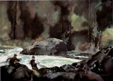 Roy Martell Mason - HAND ON TO HIM DAD - Trout Fly Fishing Print 13x19" Exc