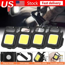 4Pcs Mini Portable COB Work Light Rechargeable Flashlight Keychain Bottle Opener