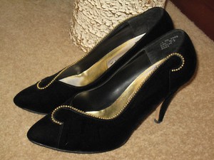 black suede court shoes high heel