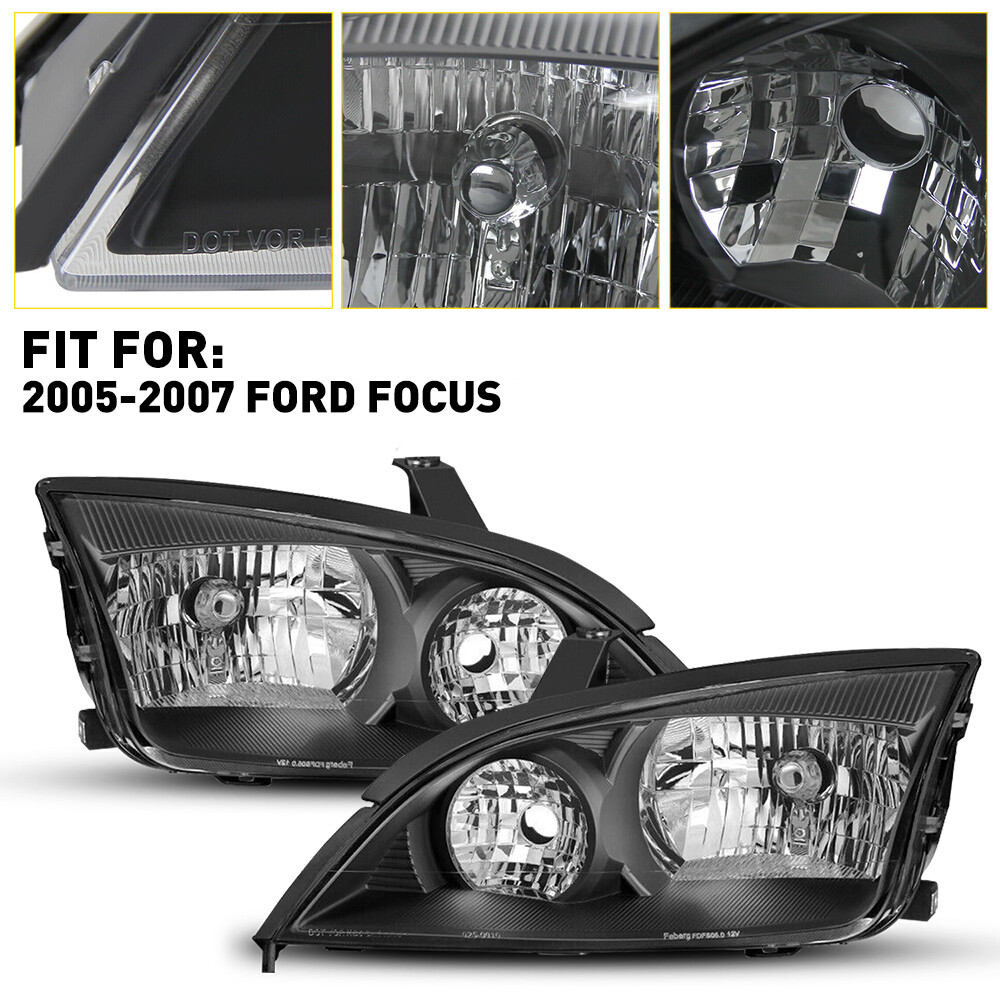 Black Fits 2005-2007 Ford Focus Headlights Lamps Replacement Left+Right 05-07 S