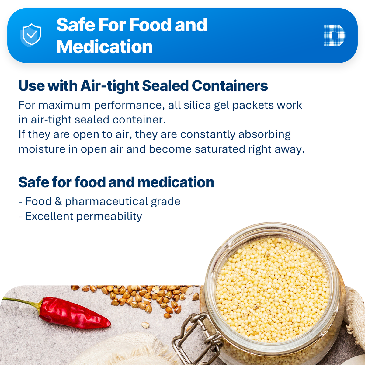 Bustine Silica Gel 100 Bustine Gel Di Silice Dry & Dry Da 0,5 Grammi - Premium, Conformi FDA, Per Protezione Umidità Bustine Gel Silice Dry & Dry - Foto 2