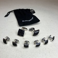 Hawson Cufflink 8 piece set Shirt Studs black  metallic squares With Bag