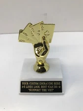 Poker Cards Texas Hold'em 6" Trophy Award  FREE Custom Engraving Support the Vet
