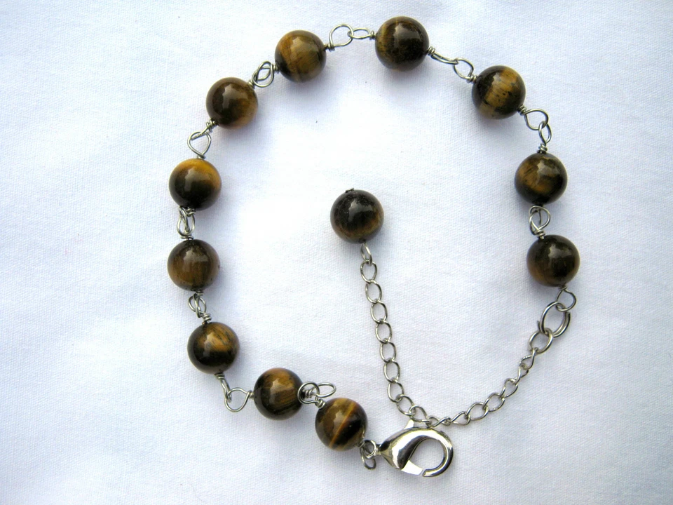 Tobillera estilo taza de hojalata de 8"-10" con ojo de tigre marrón y plata de ley Foto 4 de 4