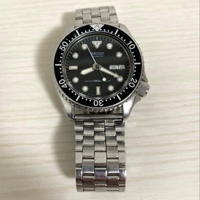 SEIKO 6458-6000 150m ダイバー 純正ベルト 腕時計 Seiko 6458-6000 Diver Quartz 150m Black Day Date Mid Size Vintage
