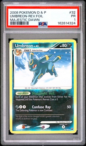 2008 POKEMON DIAMOND & PEARL MAJESTIC DAWN #32 UMBREON-REVERSE FOIL PSA 1
