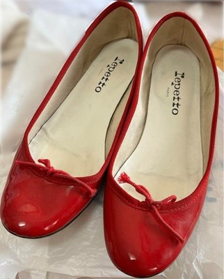 repetto Ballet shoes Ribbon Flat Pumps Red Patent Leather