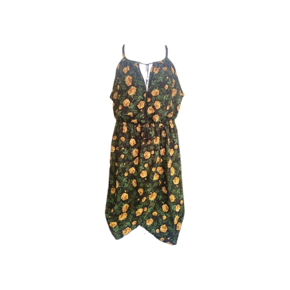 Blush Black Yellow Green Floral Tie Neck Midi High Low Sundress floral Coquette