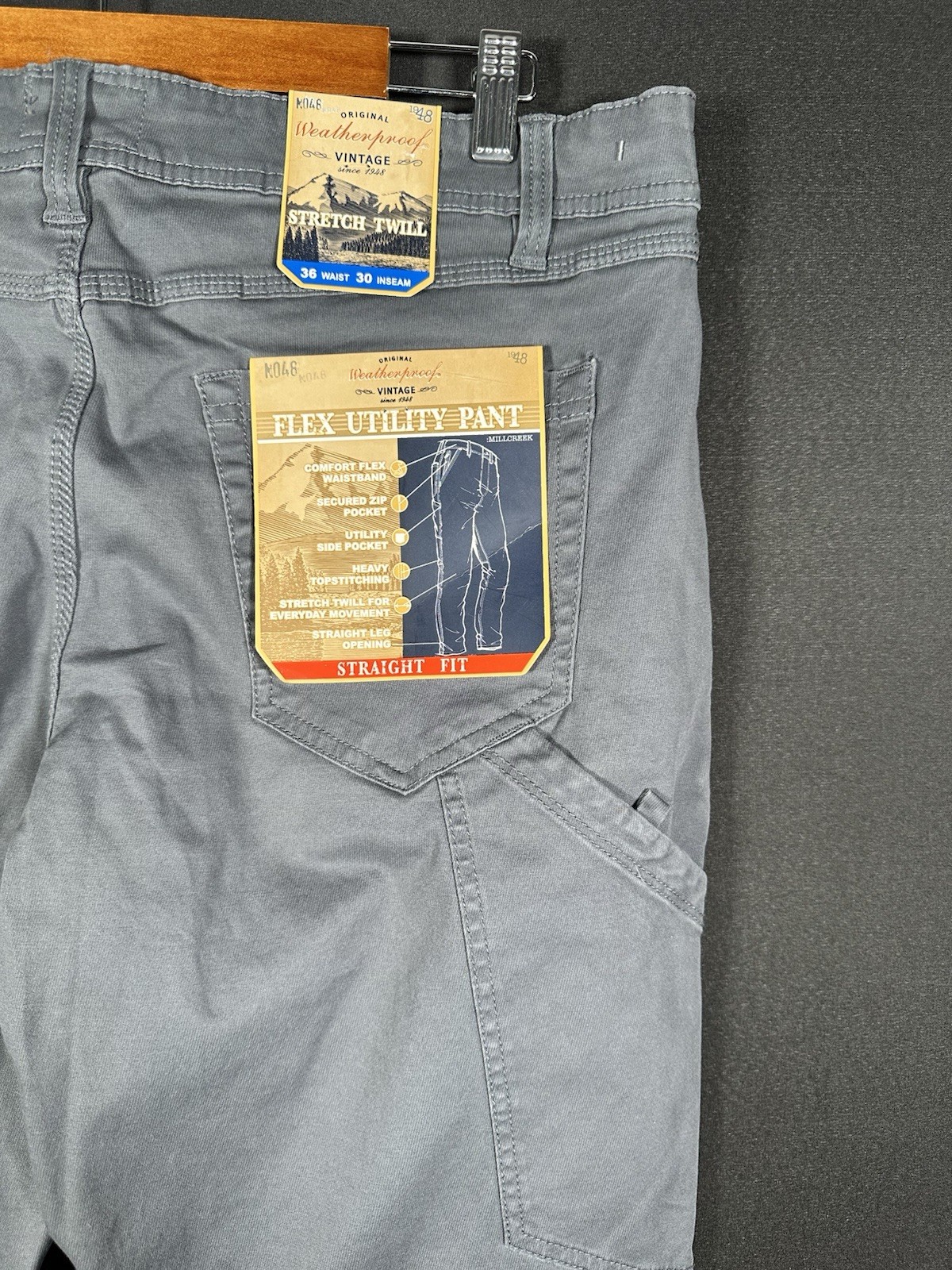 Weatherproof Flex Utility Pant Men Size 36x30 Grey Straight Fit Brand New W/Tags