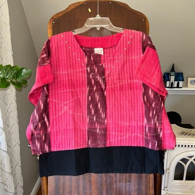 Gypsy Rose Tunic Top Hippy Boho Kimono Sleeve huipil style medium 