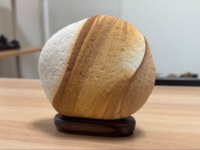 Suiseki Japanese Viewing Stone Tenryu Riv. Natural Stone Stripe Pattern w/ Ebony