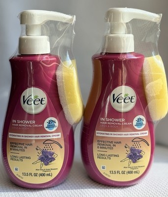 2x Veet Shower Hair Removal Cream Legs & Body w/Aloe & Violet Blossom NEW