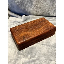 Vintage Carved Wooden Trinket Box Jewelry Keepsake Storage Hinged Lid Decorative