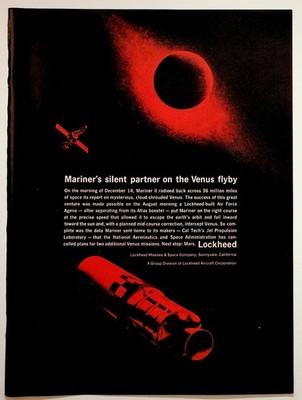 1962 Lockheed Mariner II Venus Flyby Space Race NASA JPL Vintage Ad