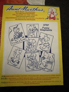 Aunt Martha's Hot Iron Transfers 3797 Funny Elephants Animals Theme Iron-On