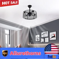 20" Ceiling Fan Light Remote Control Invisible Blades Metal LED Chandelier Black