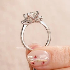 3.2Ctw Cushion & Pear Moissanite 3 Stone Tulip Prong Set Promise Ring 14k Gold