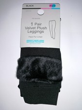 Velvet Plush Black Faux Fur Leggings Lined