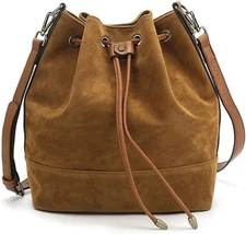 Leather drawstring bucket Bag Large Handbag Shoulder Bag for Women Girls