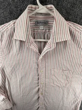 Burberry Red White Cotton 15.5 33 USA London Striped Pocket Long Sleeve Shirt
