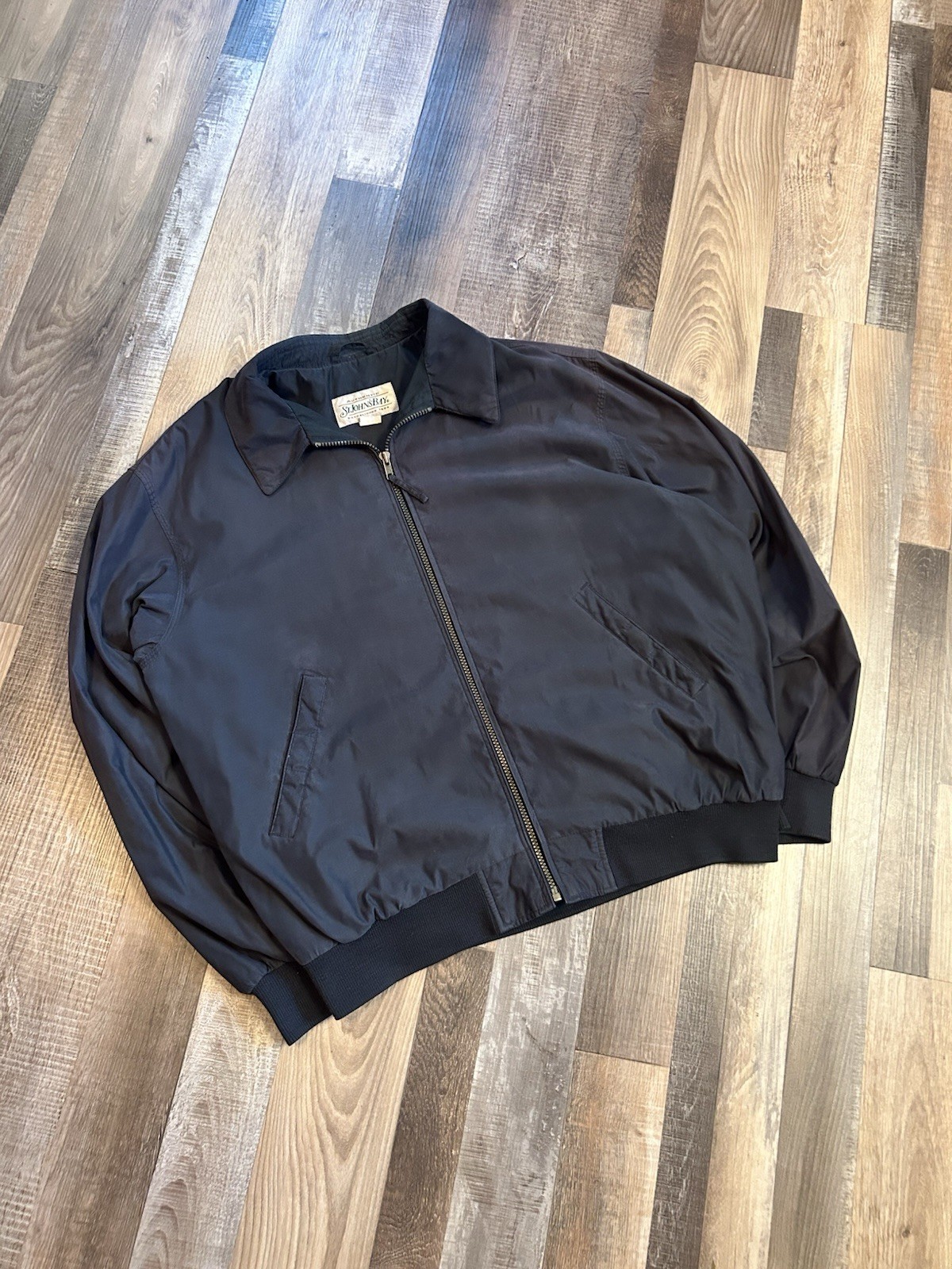 Vintage St. John’s Bay Harrington Jacket Mens Large Black Full Zip Bomber Coat