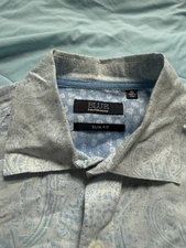 BLUE Saks Fifth Avenue Linen Cotton Shirt XL Slim Fit Blue Paisley Long Sleeve