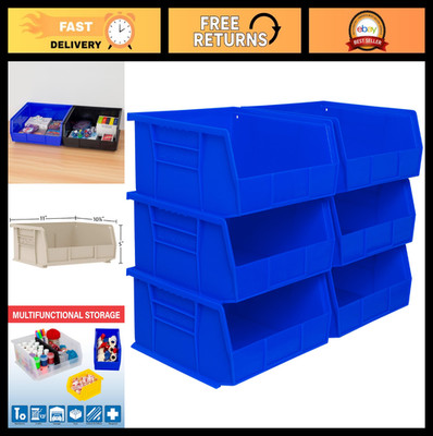 Space-Saving Stackable Plastic Storage Bins for Garage, Pantry, Craft - 6-Pack,