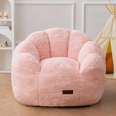 Floral Bean Bag Chair for Kids - Cozy Plush Sofa with Petal Backrest, Pink