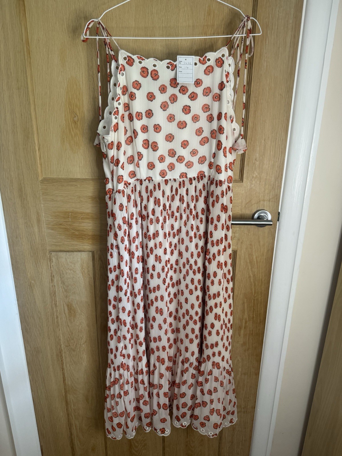 Whistles Salome Lenno Dress Poppy UK 14 White Red Midi Pleated RRP 189 No Belt image 6