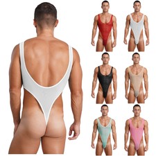 Men's Sheer Mesh Bodysuit Workout Singlets Leotard Hollow Out Workout Jumpsuit