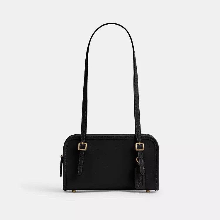 Coach Swing Zip 20 Shoulder Bag Black Brass Hardware Glovetanned