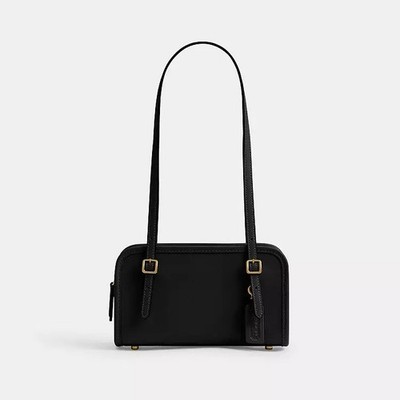 Coach Swing Zip 20 Shoulder Bag Black Brass Hardware Glovetanned