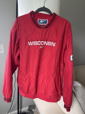 Reebok Wisconsin Badgers Vintage Windbreaker Jacket Red Pullover Y2K Size L