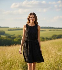 J Crew Dress Womens XS Black Polka Dot Fit Flare Sleeveless Mini Career Casual