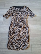 M&Co Black Abstract Print Stretch Dress Draped/Ruched Side Smart Work UK10