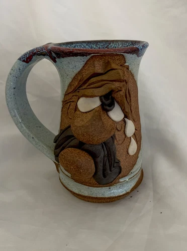 Ugly Funny 3D Face Mug Mahon Stoneware Pottery Mustache Signed