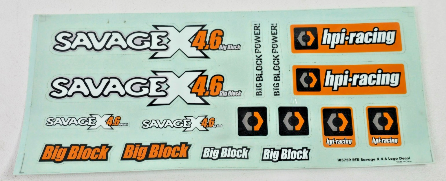 Vintage HPI Racing Savage X 4.6 Big Block 1/8 Scale Nitro RC Truck Decal Sheet
