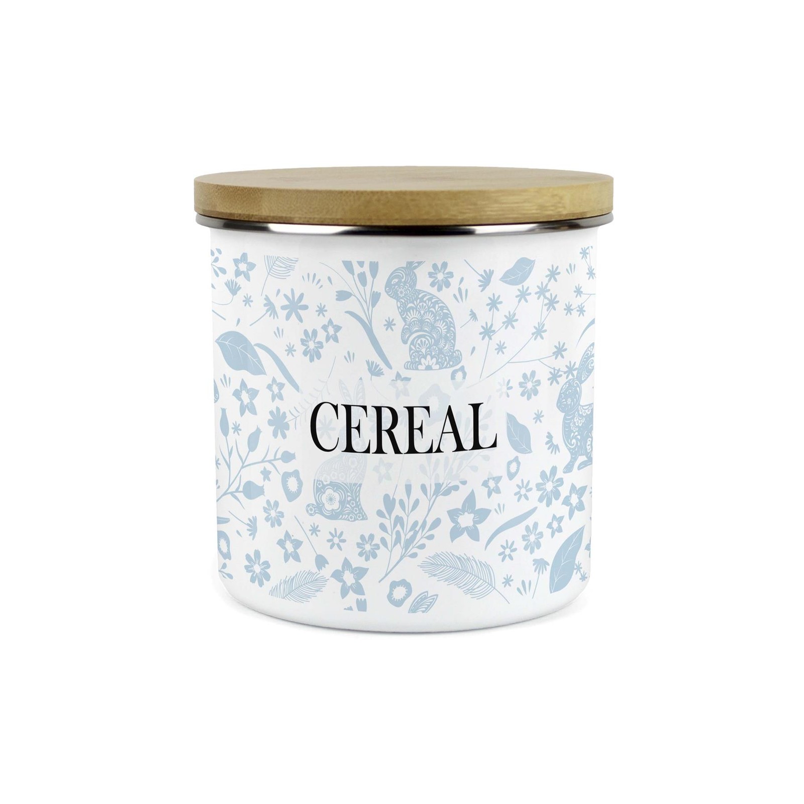 Wild Rabbits Cereal Storage Canister - Light Blue Enamel 1.2L Food Container